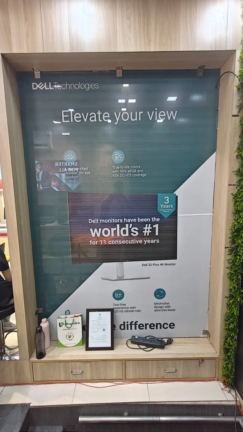 Technology brand graphic integrated into the Arrow Abroad store interior