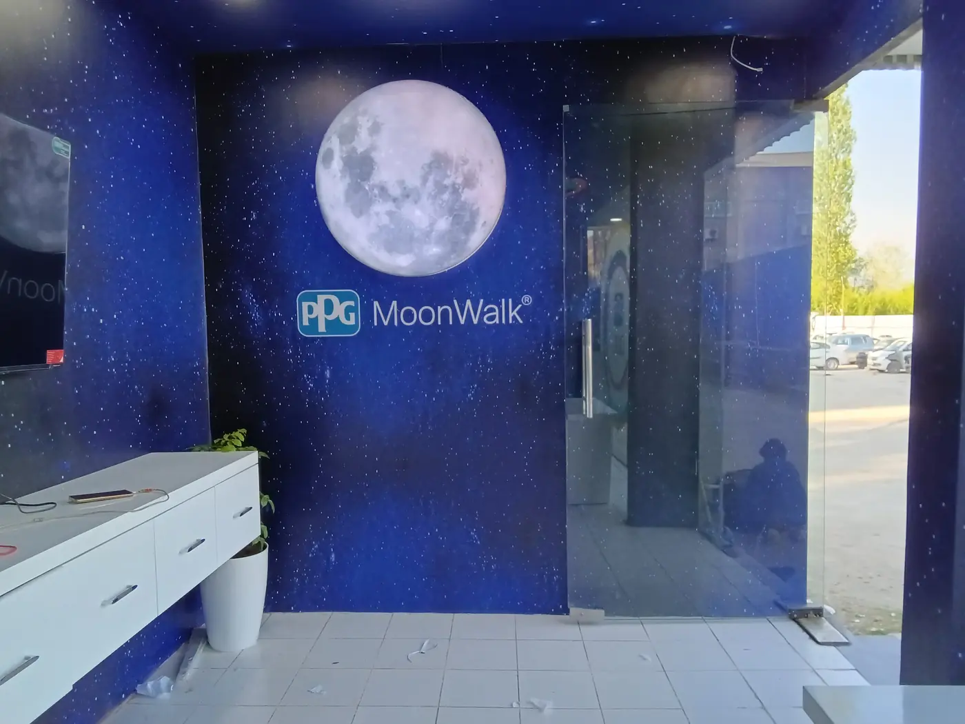 PPG MoonWalk branded doorway and fabricated storage fixtures